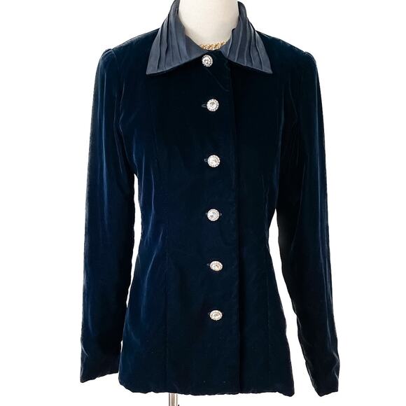 Hand Crafted Jackets & Blazers - Velvet & rhinestone bespoke hand tailored evening jacket size small XS-S